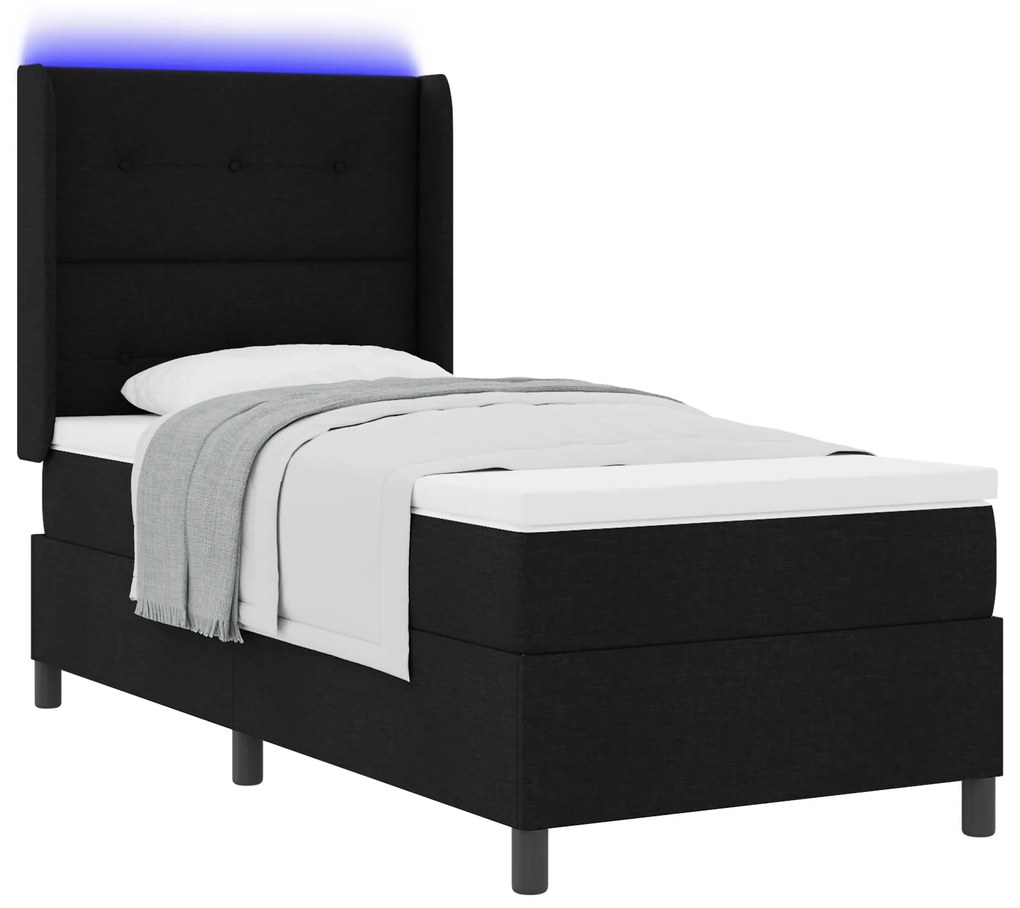 vidaXL κρεβάτι Box Spring με στρώμα & LED μαύρο 90x200 εκ. υφάσματος