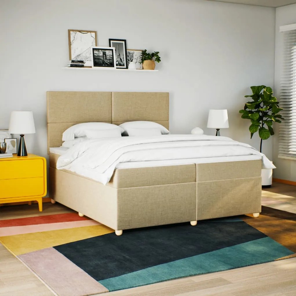 vidaXL Κρεβάτι Boxspring με Στρώμα Κρεμ 200x200 εκ. Υφασμάτινο