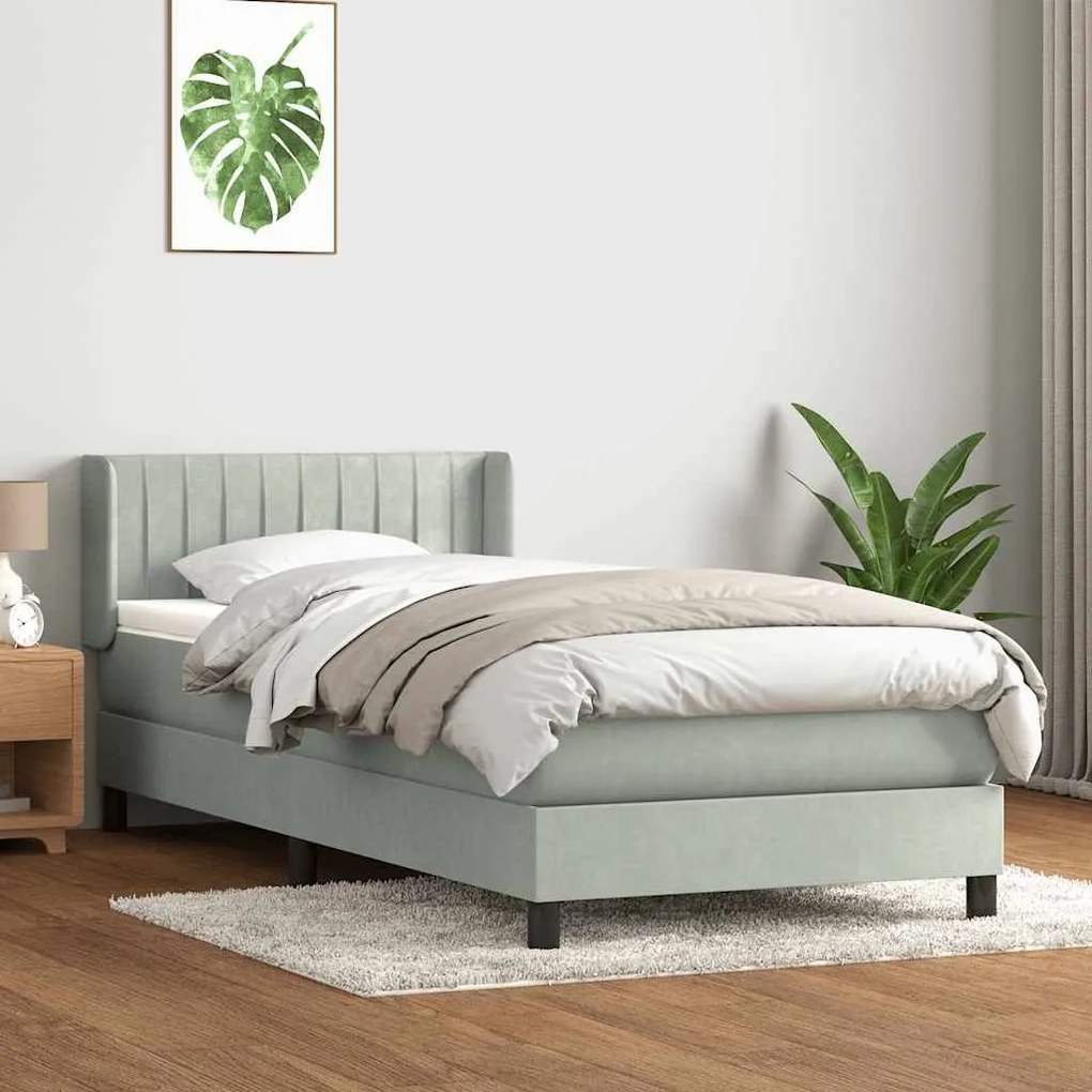 Box Spring κρεβάτι με στρώμα ανοιχτό γκρι 90x220 εκ. Βελούδινο - Γκρι