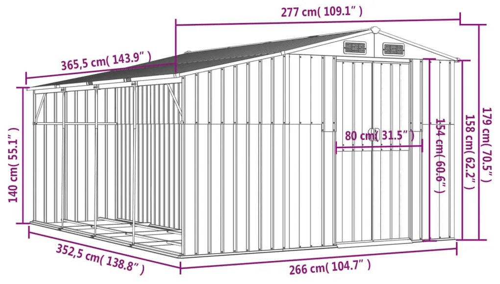 Αποθήκη Κήπου Ανοιχτό Γκρι 277x365,5x179εκ. Γαλβανισμένο Ατσάλι - Καφέ