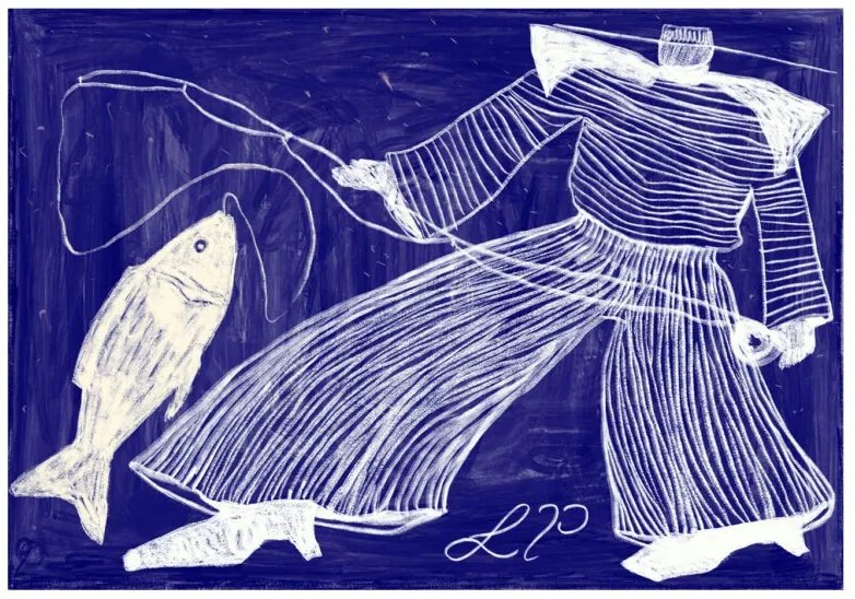 Πόστερ Sam Fishing - Μπλε Άσπρο 50 x 70 cm THE POSTER CLUB