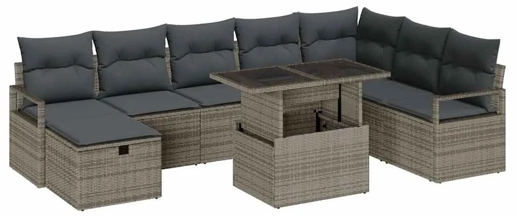 vidaXL Σετ Καναπέ Κήπου με μαξιλάρι 9 pcs Γκρι Πολυ ράταν