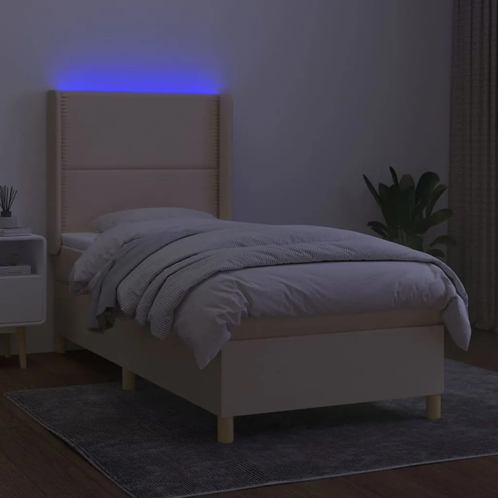 ΚΡΕΒΑΤΙ BOXSPRING ΜΕ ΣΤΡΩΜΑ &amp; LED ΚΡΕΜ 90X200 ΕΚ. ΥΦΑΣΜΑΤΙΝΟ 3138770