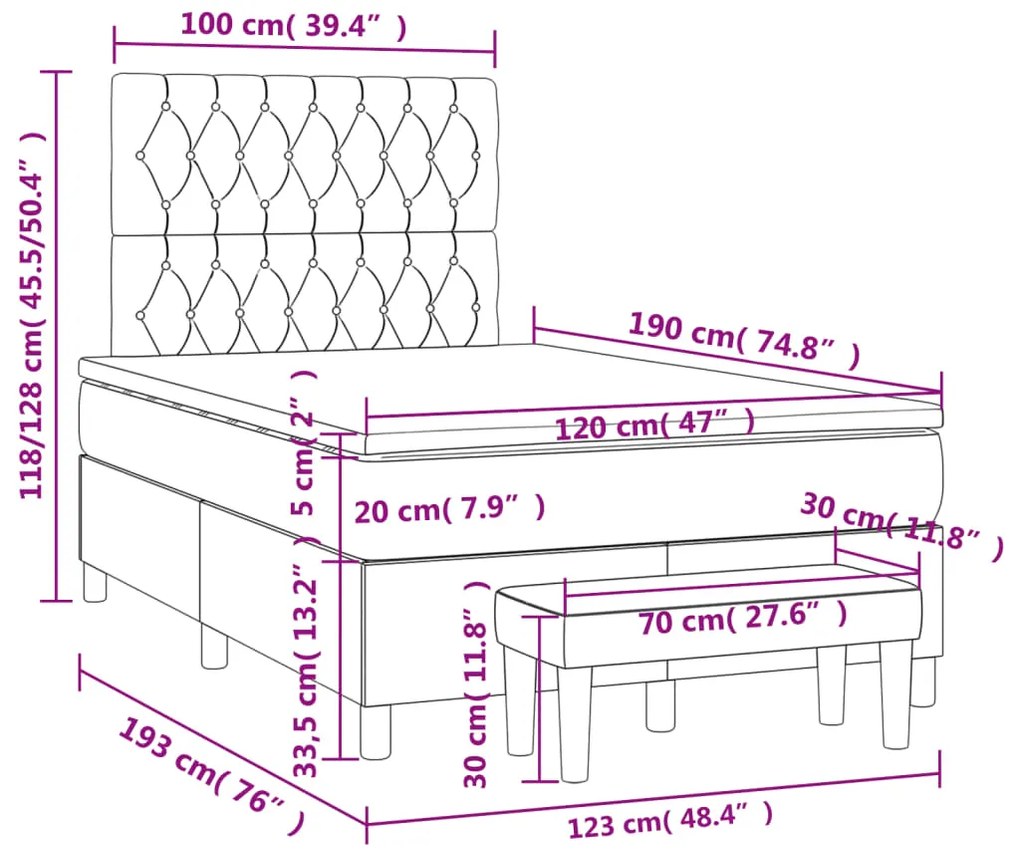 Κρεβάτι Boxspring με Στρώμα Μαύρο 120x190 εκ. Βελούδινο - Μαύρο