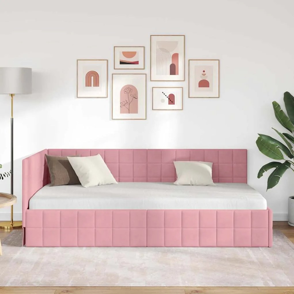 vidaXL Κρεβάτι Γωνίας με κεφαλάρι Ροζ 90 x 200 cm Βελούδο
