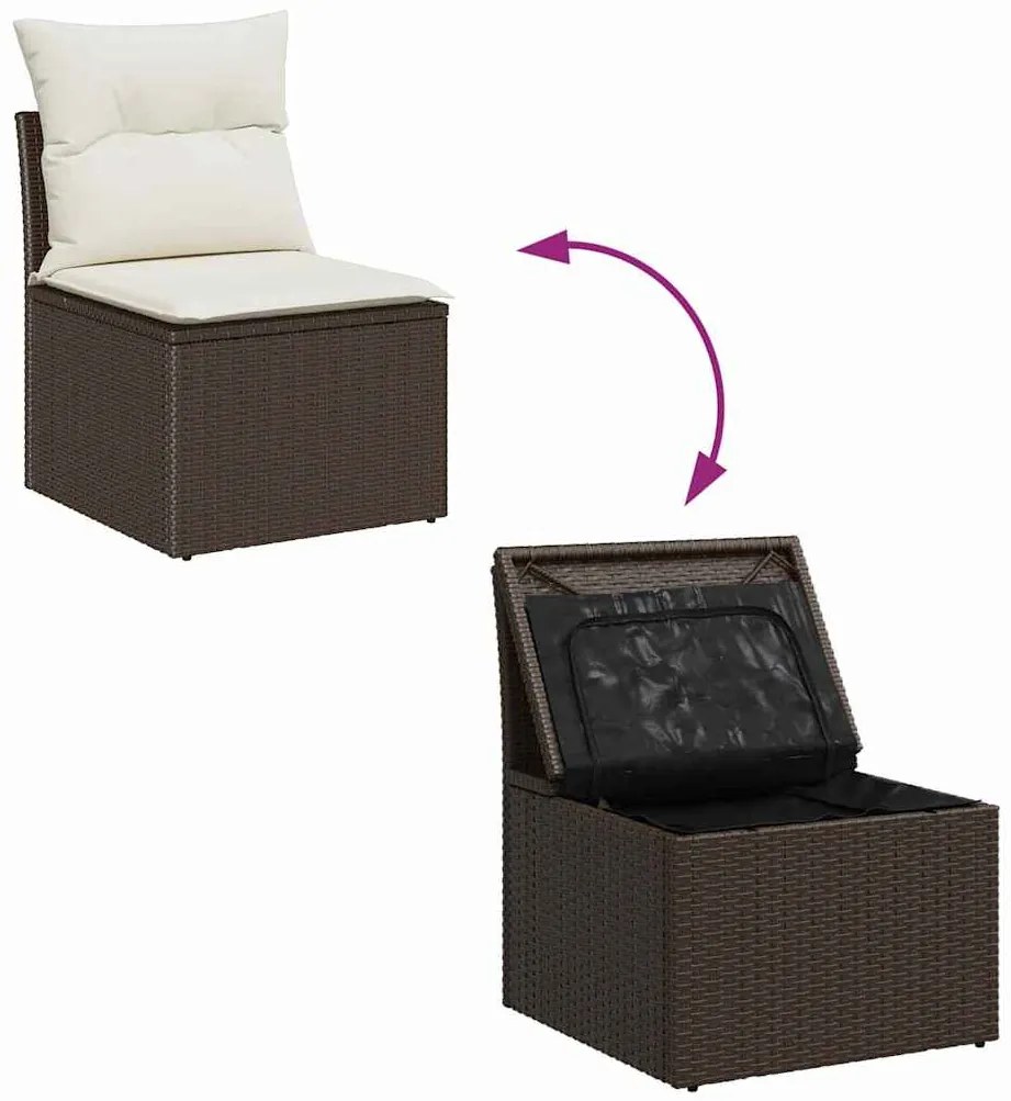 vidaXL Σετ Καναπέ Κήπου με μαξιλάρι 8 pcs Καφέ και λευκό Πολυ ράταν