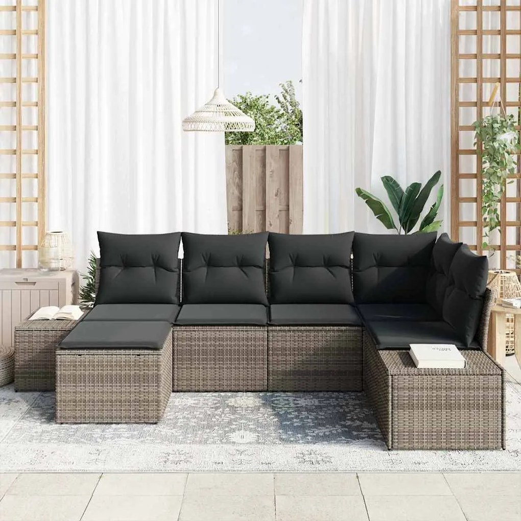 vidaXL Σετ Καναπέ Κήπου με μαξιλάρι 6 pcs Γκρι Πολυ ράταν