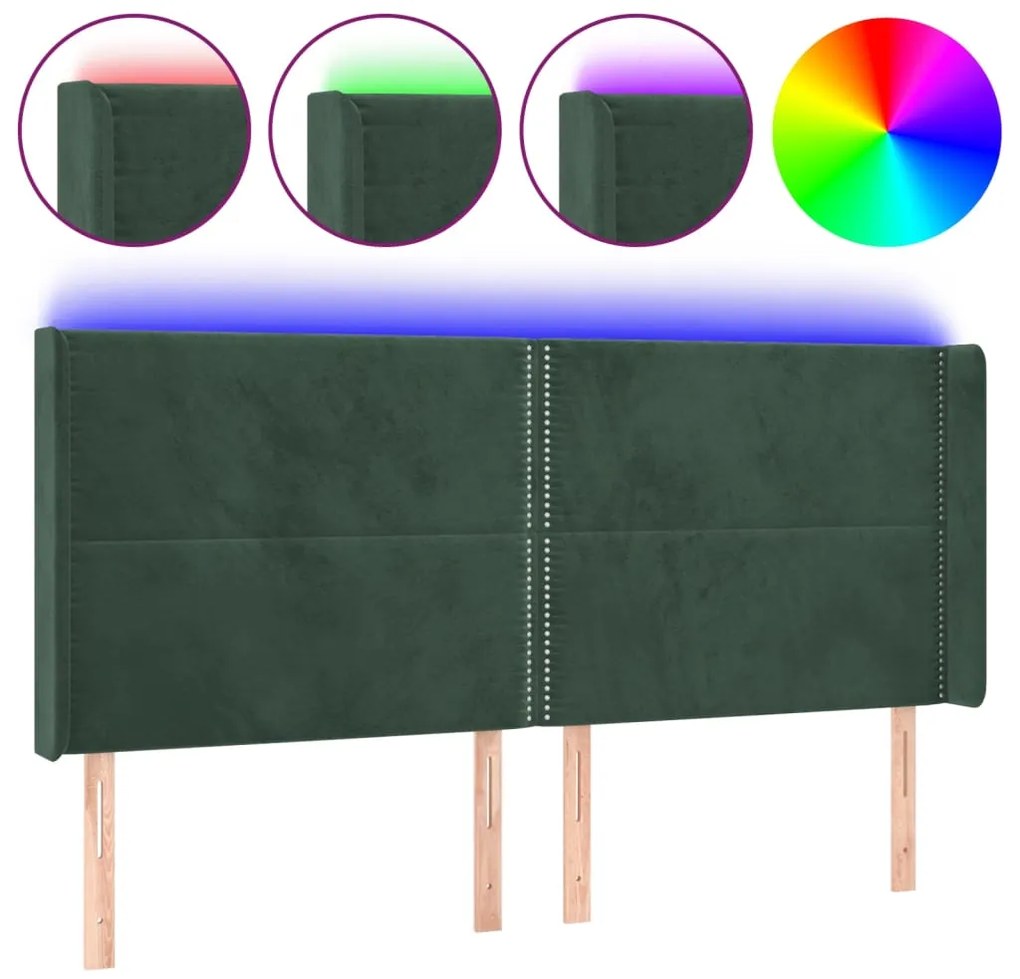 vidaXL Κεφαλάρι Κρεβατιού LED Σκούρο Πράσινο 183x16x118/128 εκ