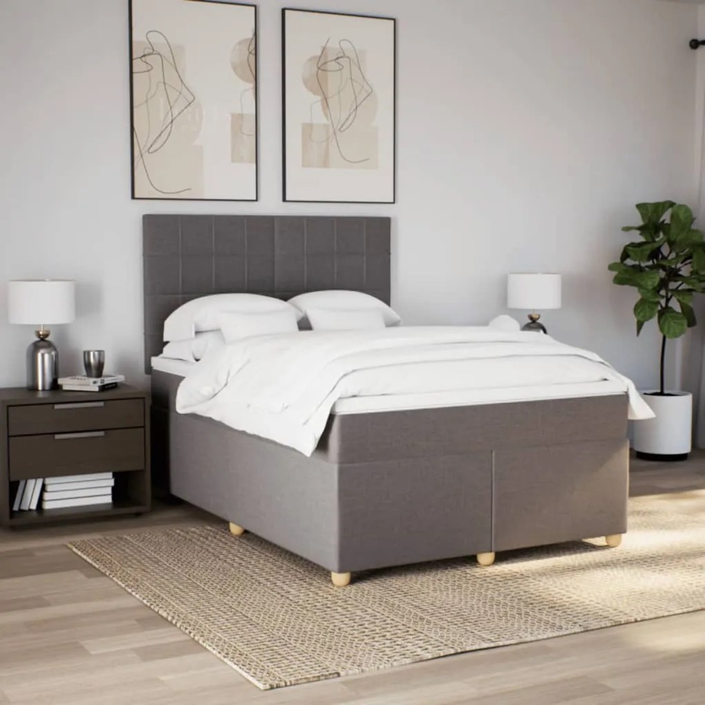 vidaXL Κρεβάτι Boxspring με Στρώμα Taupe 140x190 εκ. Υφασμάτινο