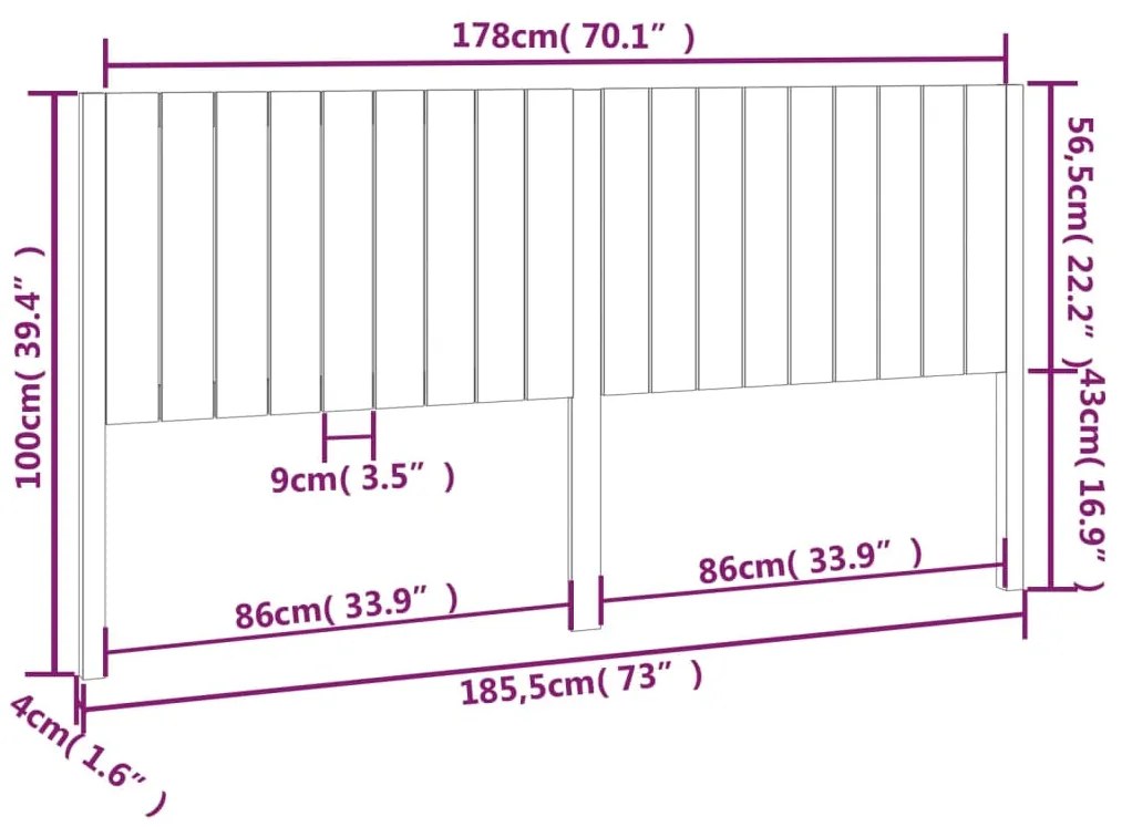 vidaXL Κεφαλάρι Κρεβατιού 185,5 x 4 x 100 εκ. από Μασίφ Ξύλο Πεύκου
