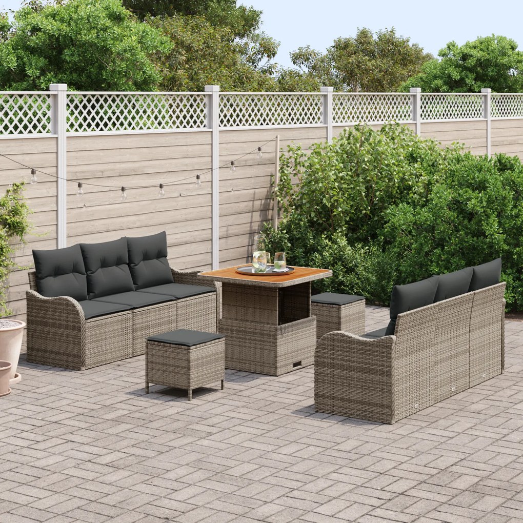vidaXL Σετ Καναπέ Κήπου Ρυθμιζόμενο ύψος 9 pcs Γκρι συνθετικό ρατάν