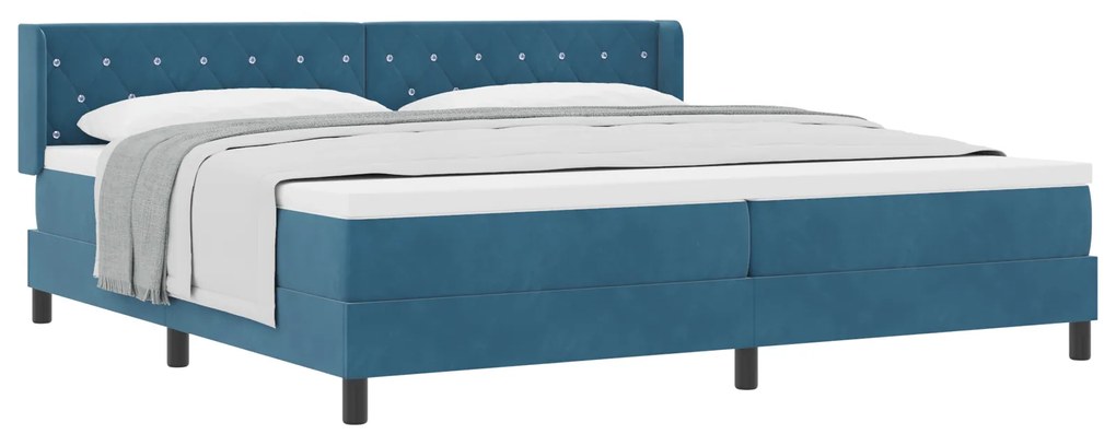 vidaXL Κρεβάτι Box Spring με Στρώμα Σκούρο Μπλε 200x200 εκ Βελούδο
