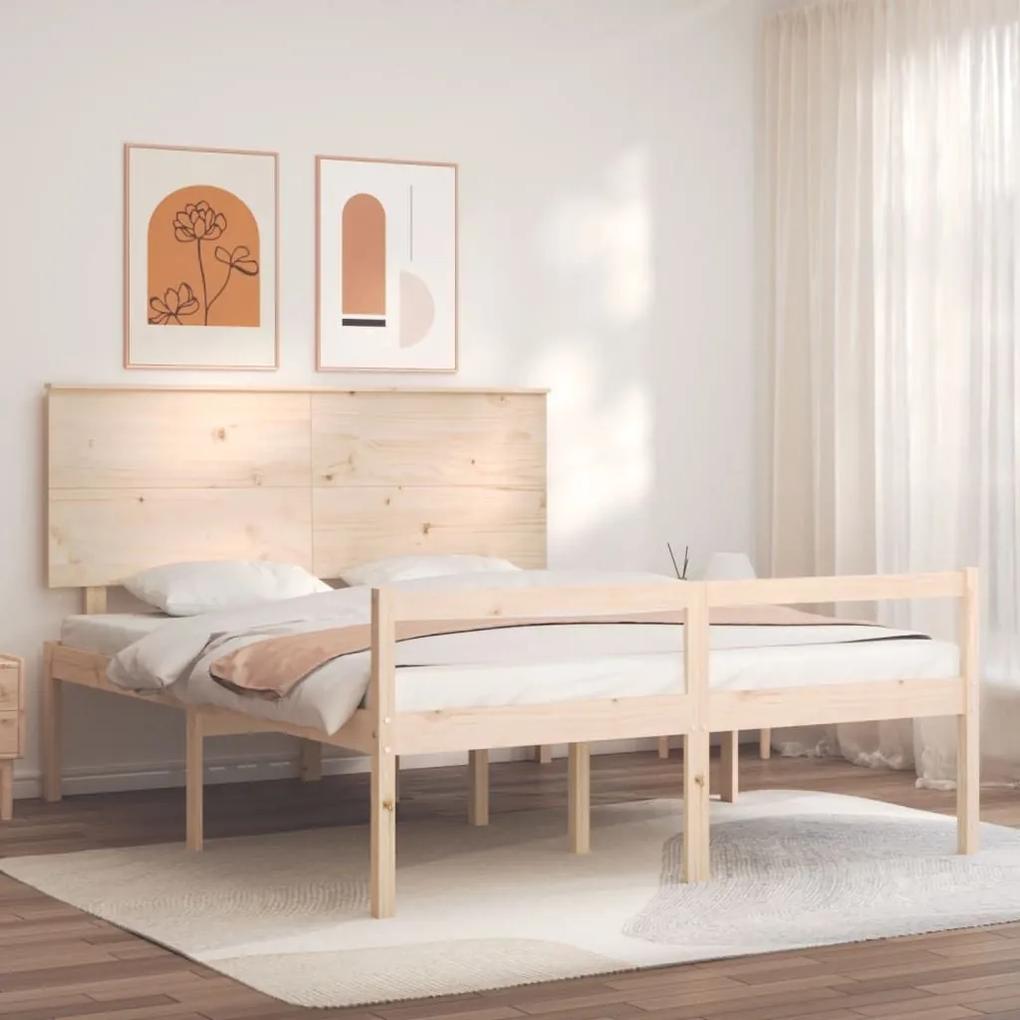 Κρεβάτι Ηλικιωμένου με Κεφαλάρι από Μασίφ Ξύλο King Size - Καφέ