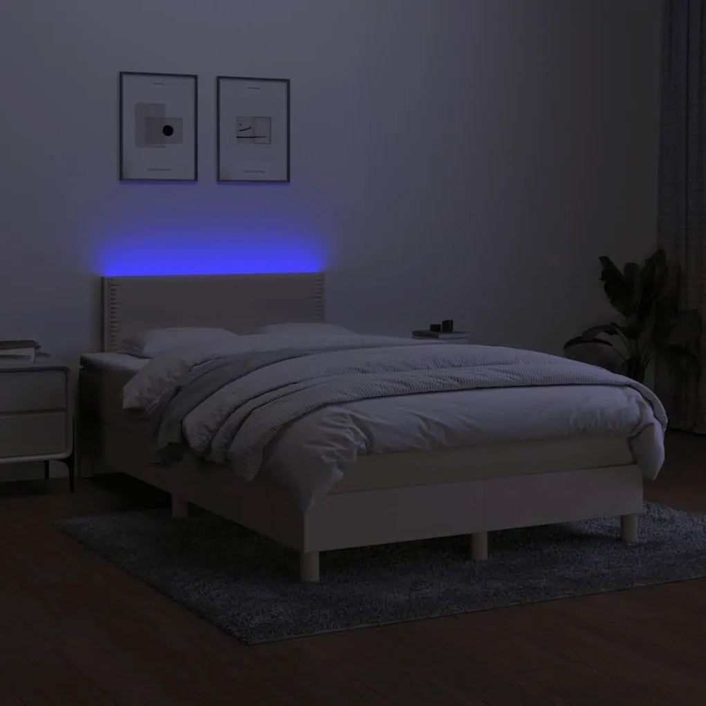 Κρεβάτι Boxspring με Στρώμα &amp; LED Κρεμ 120x190 εκ. Υφασμάτινο - Κρεμ