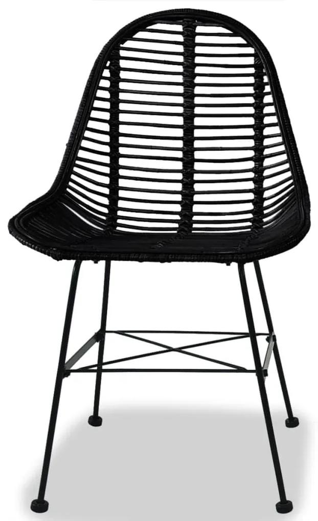 Καρέκλες Τραπεζαρίας 4 τεμ. Μαύρες από Γνήσιο Ρατάν - Μαύρο