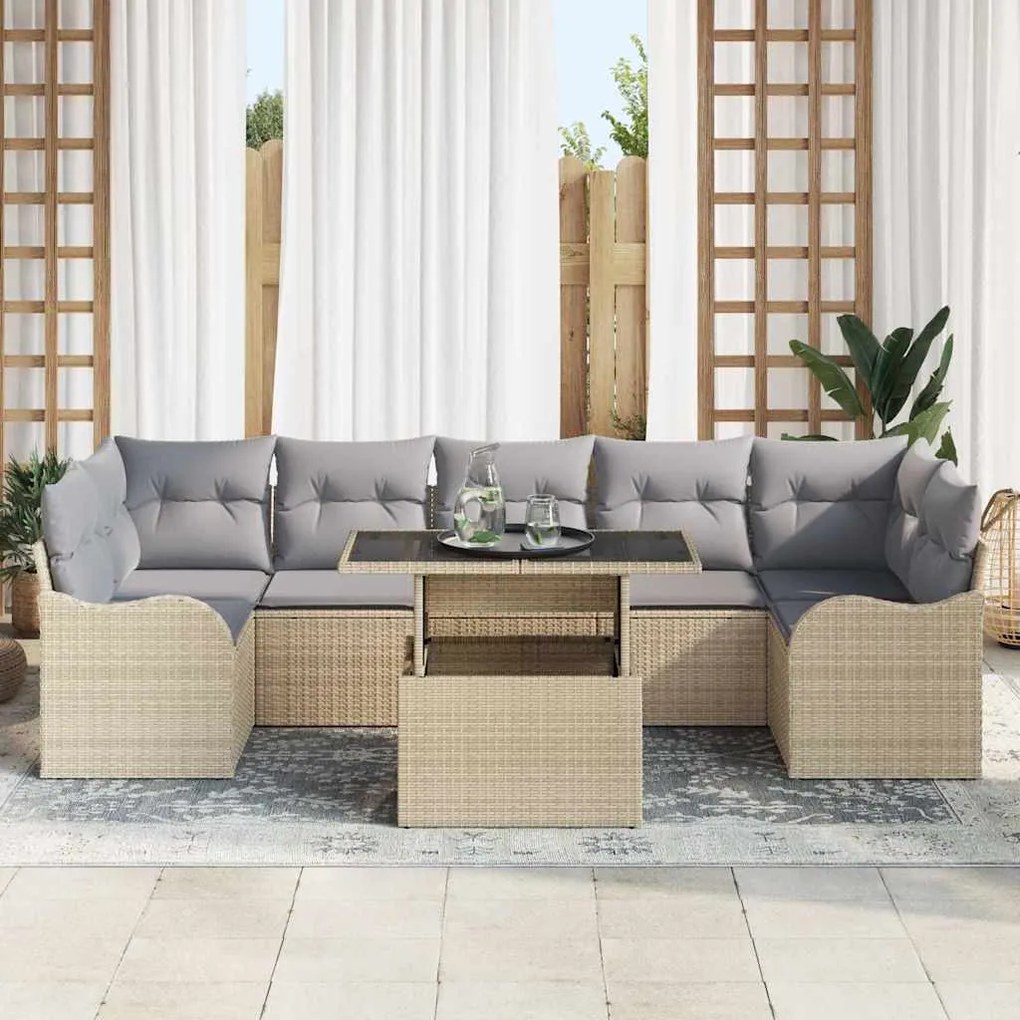 vidaXL Σετ Καναπέ Κήπου 8 pcs Μπεζ 100 x 55 x 73 εκ Πολυ ράταν