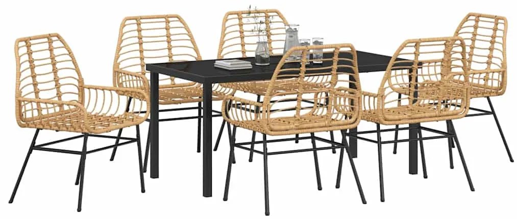 vidaXL Σέτ φαγητού για κήπο 7 pcs Καφέ συνθετικό ρατάν