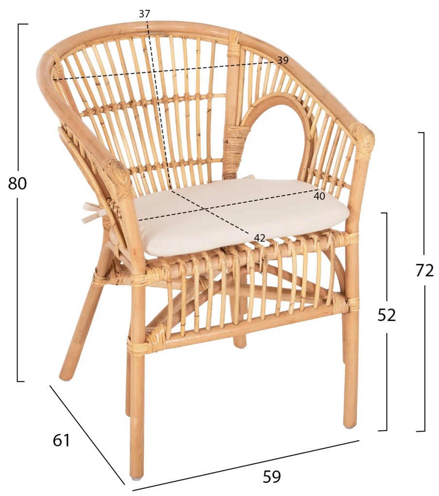 ΠΟΛΥΘΡΟΝΑ DAMPAR HM9929.04 RATTAN ΣΕ ΦΥΣΙΚΟ-ΛΕΥΚΟ ΜΑΞΙΛΑΡΙ 59x61x80Υεκ.