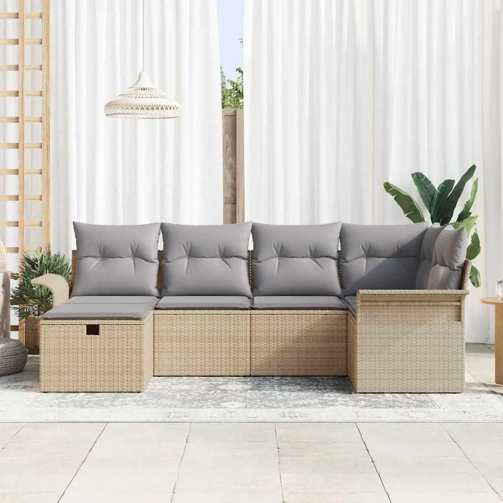 vidaXL Σετ Καναπέ Κήπου με μαξιλάρι 6 pcs μπεζ και ανοιχτό γκρι