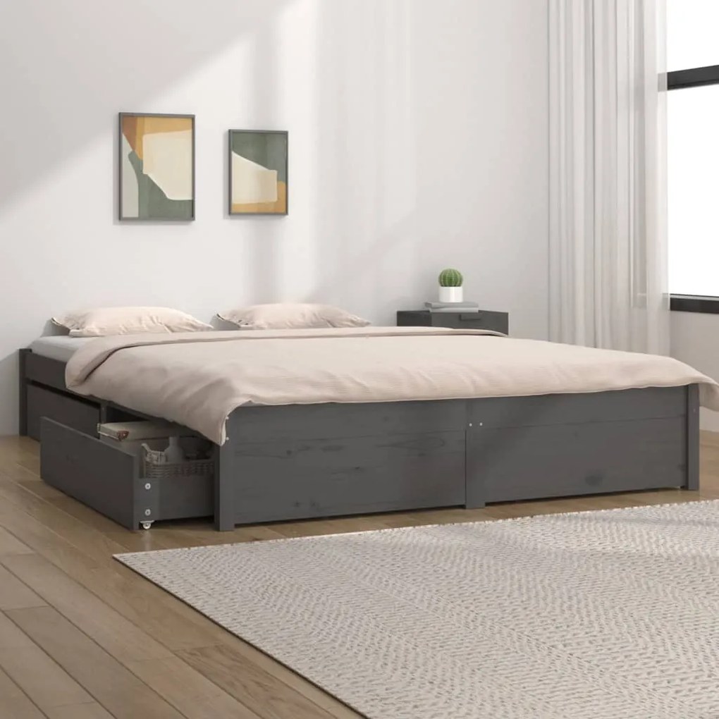vidaXL Πλαίσιο Κρεβατιού Συρτάρια Γκρι 180 x 200 εκ Super King Size