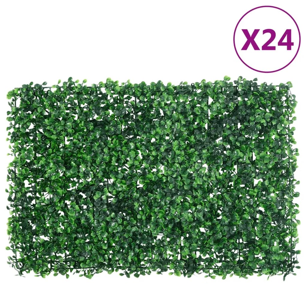  vidaXL Φράχτης 24 τεμ. Πράσινος 40 x 60 εκ. από Τεχνητά Φύλλα Θάμνου