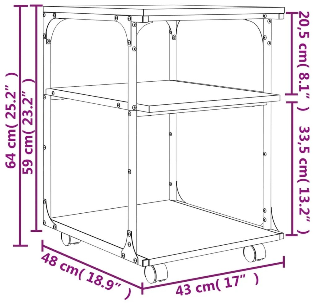 Βάση Εκτυπωτή 3 Επιπέδων Sonoma Δρυς 43x48x64 εκ Επεξ. Ξύλο - Καφέ