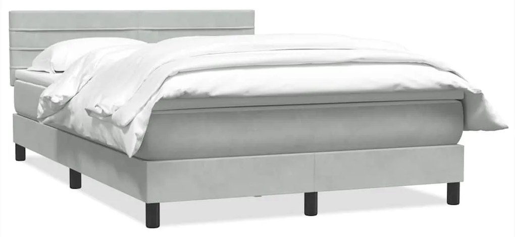 Κρεβάτι Boxspring με Στρώμα Ανοιχτό Γκρι 140x210 εκ. Βελούδινο - Γκρι