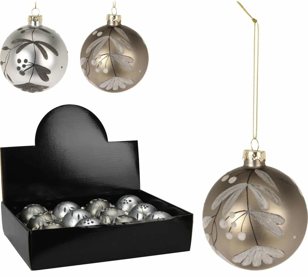 JΚ Home Décor - Μπάλα Γυάλινη Ματ Με Φύλλο 2Σχδ