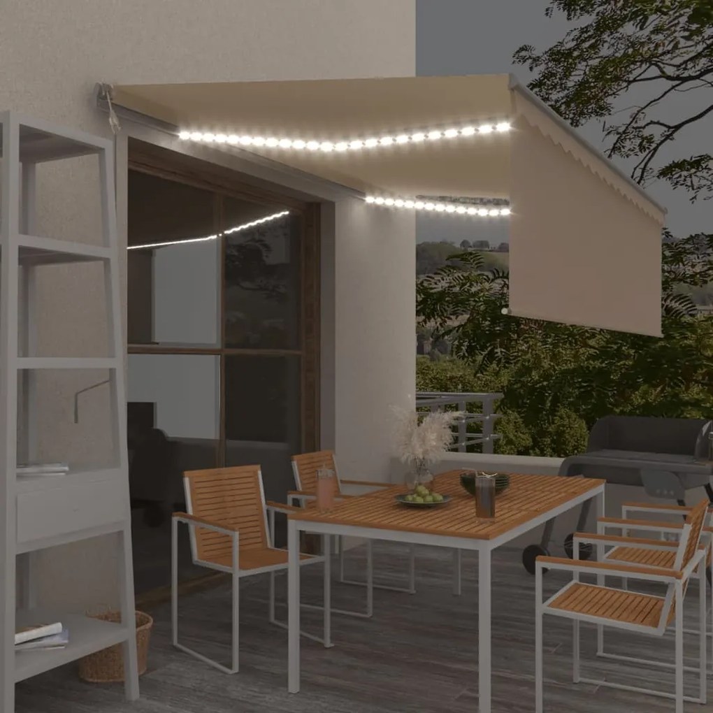 vidaXL Τέντα Αυτόματη με Σκίαστρο/LED/Αισθητήρα Ανέμου Κρεμ 4x3 μ.
