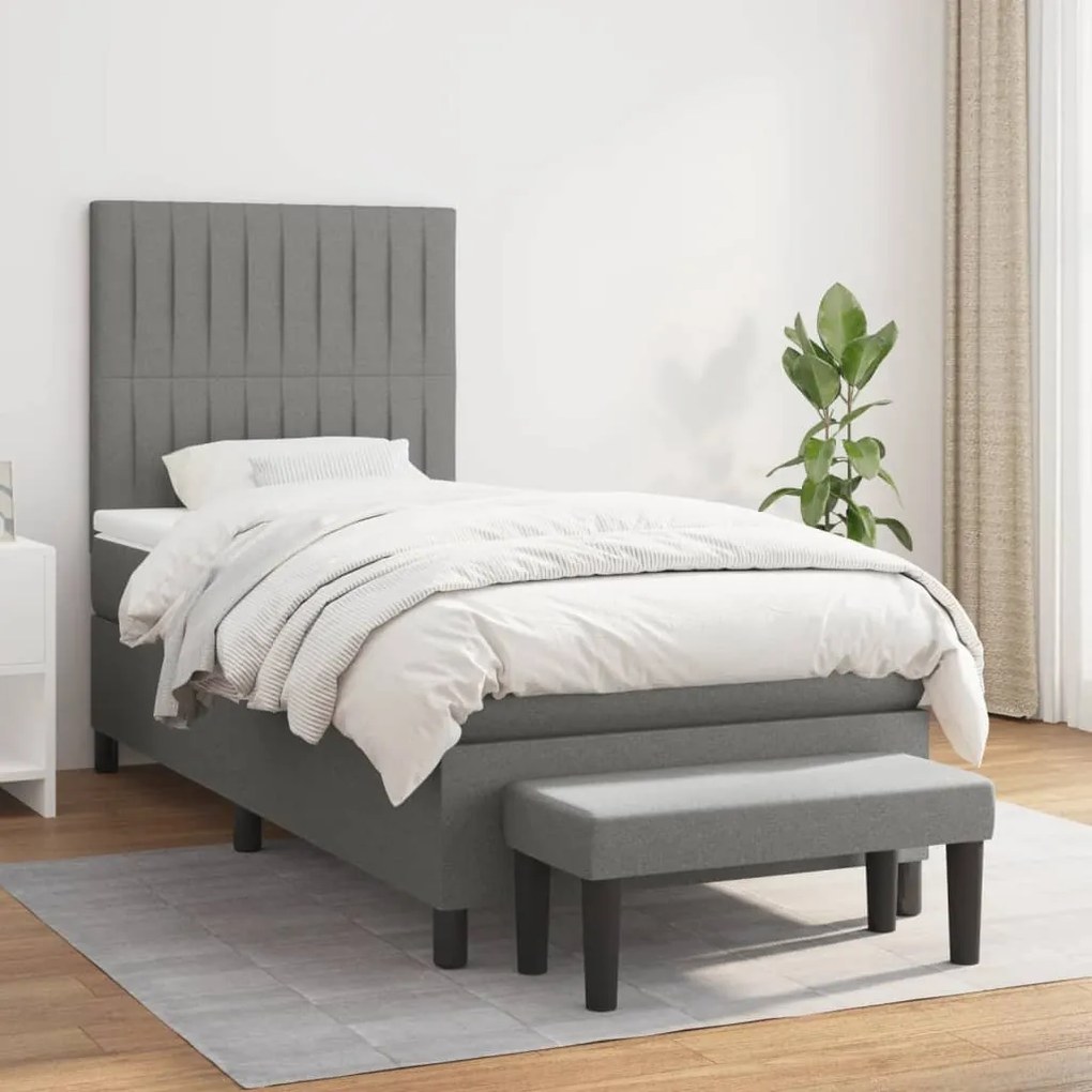 vidaXL Κρεβάτι Boxspring με Στρώμα Σκούρο Γκρι 80x200 εκ. Υφασμάτινο