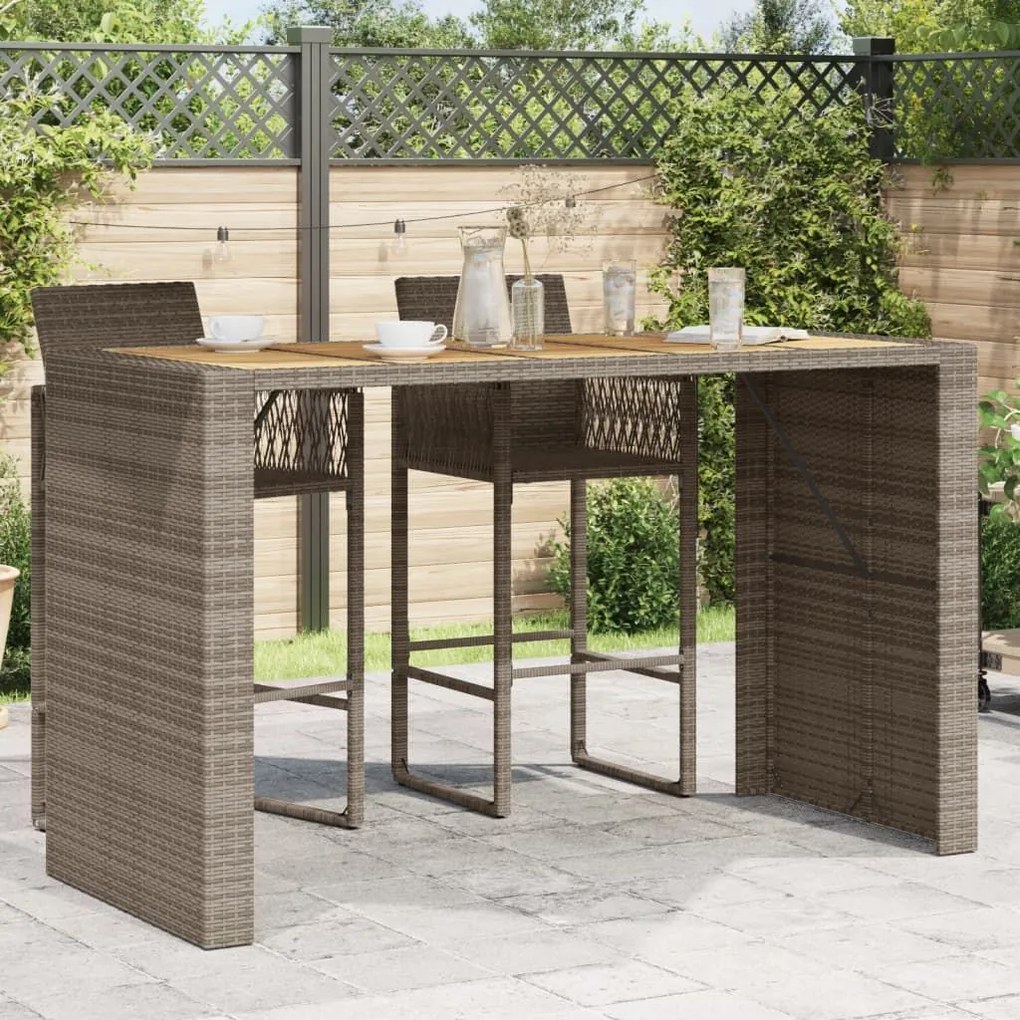 Τραπέζι Μπαρ Κήπου Επιφ. Ακακίας Γκρι 185x80x110εκ. Συνθ. Ρατάν 368701