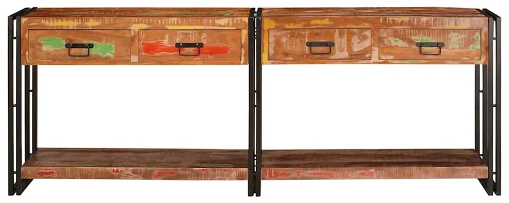 vidaXL Τραπέζια Κονσόλες με ράφι 2 pcs Πολύχρωμο Στερεό Ανακτηθέν Ξύλο