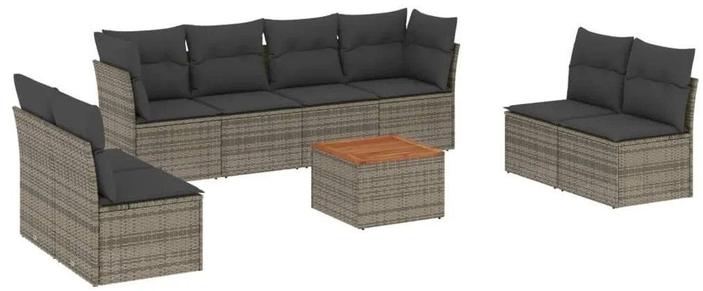 vidaXL Σαλόνι Κήπου Σετ 9 Τεμαχίων Γκρι Συνθετικό Ρατάν με Μαξιλάρια