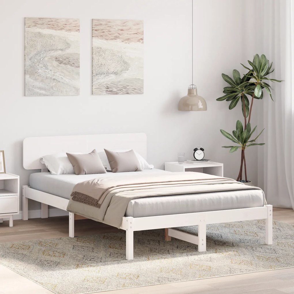 vidaXL Κρεβάτι με Κεφαλή Λευκό 120x190 εκ Μασίφ ξύλο πεύκου