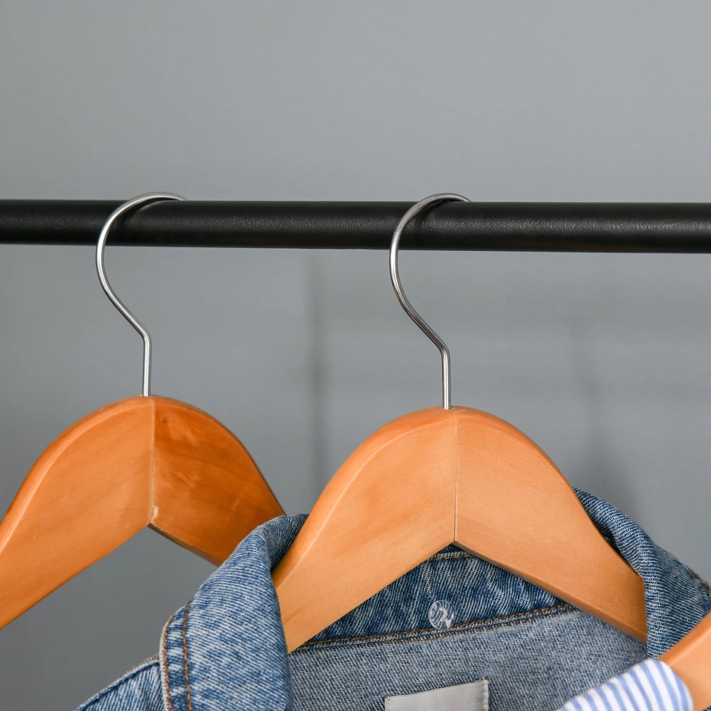 HOMCOM Στάντ παλτό, κρεμάστρα με ράφι παπουτσιών, βάση ρούχων από μέταλλο + ξύλο μαύρο + φυσικό 64 x 42,5 x 149 cm