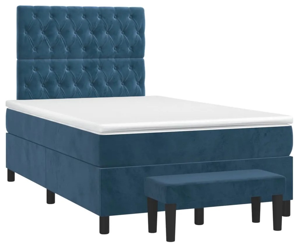 Κρεβάτι Boxspring με Στρώμα Σκούρο Μπλε 120x190 εκ. Βελούδινο - Μπλε