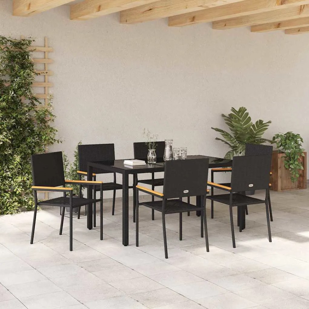 vidaXL Σέτ φαγητού για κήπο 7 pcs Μαύρο 190 x 90 x 75 cm