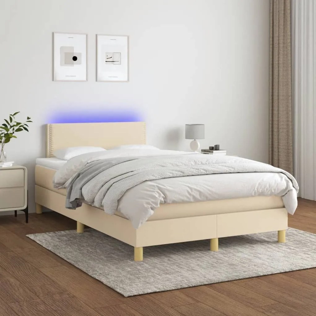 ΚΡΕΒΑΤΙ BOXSPRING ΜΕ ΣΤΡΩΜΑ &amp; LED ΚΡΕΜ 120X200 ΕΚ. ΥΦΑΣΜΑΤΙΝΟ 3133626