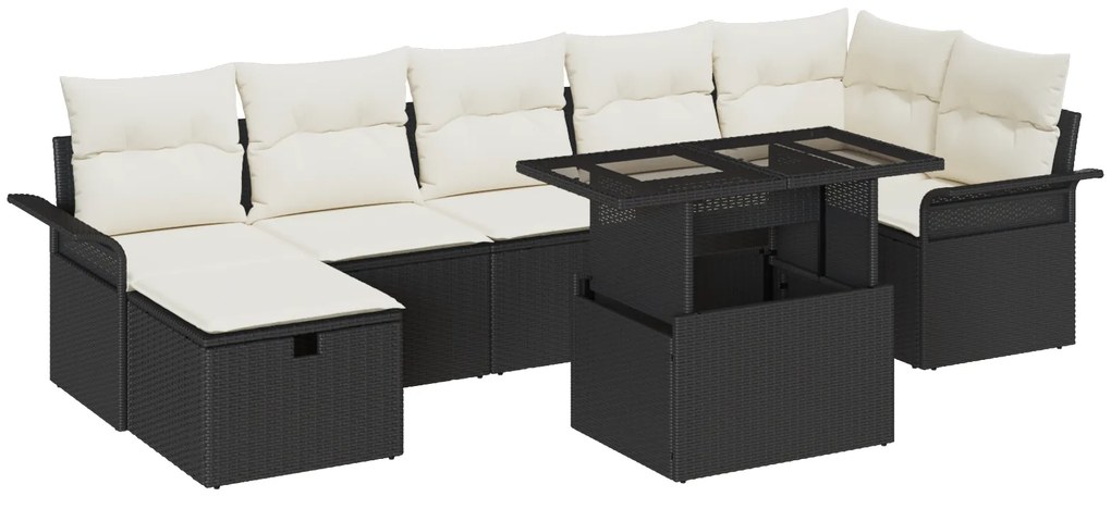 vidaXL Σετ κήπου 8 κομματιών με μαξιλάρια Black Poly Rattan