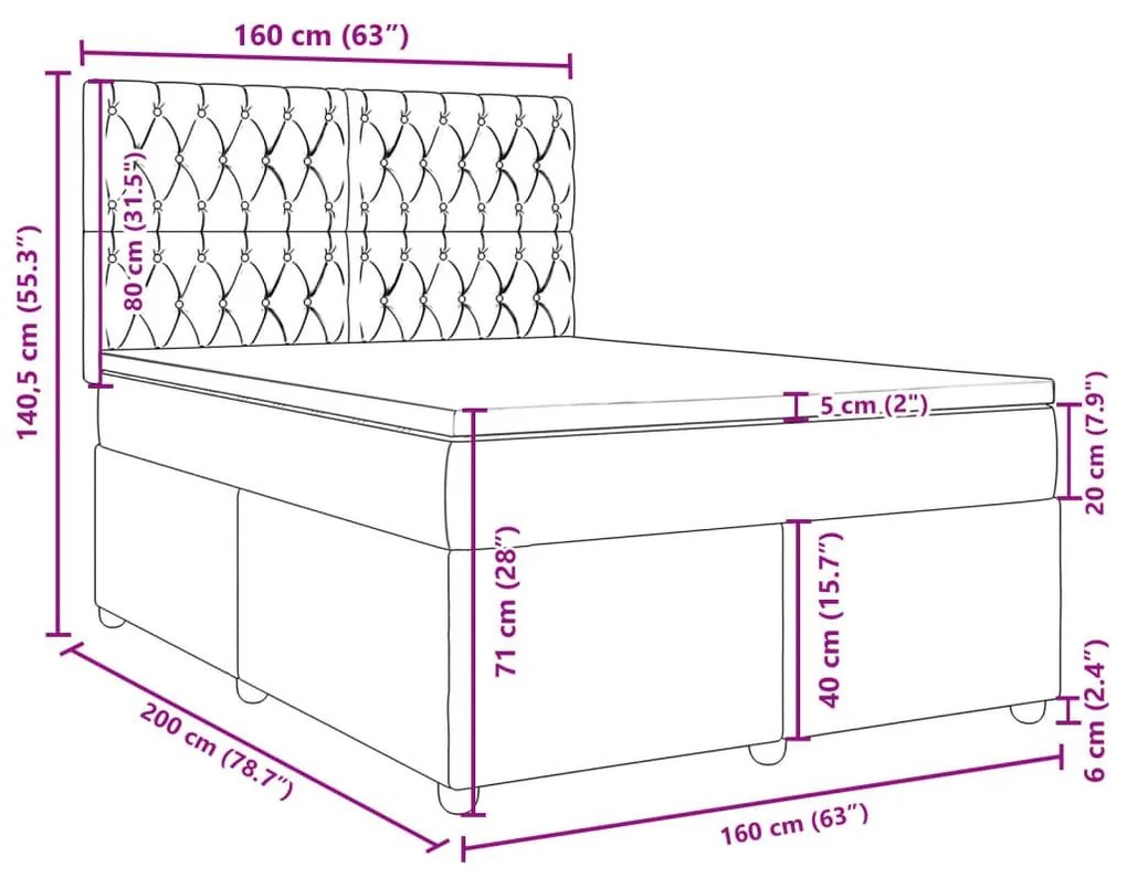 Κρεβάτι Boxspring με Στρώμα Μαύρο 160x200 εκ. Υφασμάτινο - Μαύρο