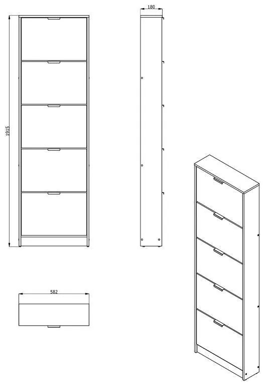 Παπουτσοθήκη Base 15 Γκρί Δρύς 58x18x191,5 εκ. 58x18x191.5 εκ.