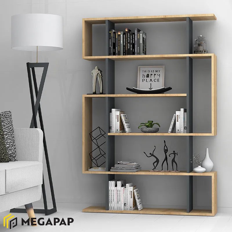 ΒΙΒΛΙΟΘΗΚΗ CLINT MEGAPAP ΧΡΩΜΑ SONOMA - ΑΝΘΡΑΚΙ 108X25X161ΕΚ.