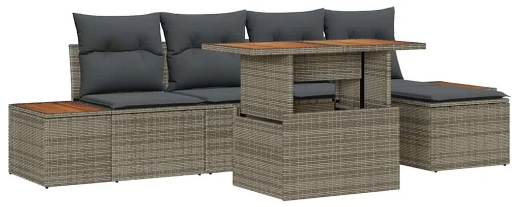 vidaXL Σέτ φαγητού για κήπο με μαξιλάρι 6 pcs Γκρι, Καφέ