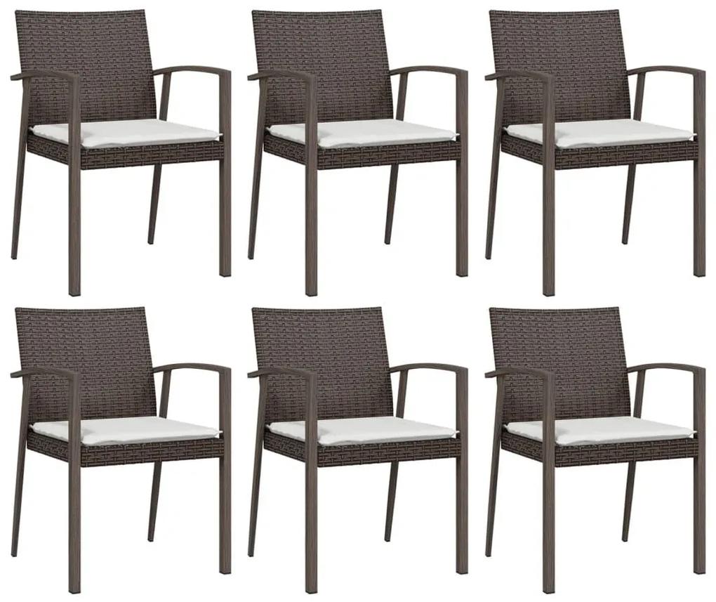 Καρέκλες Κήπου 6 τεμ. Καφέ 56,5x57x83 εκ. Συνθ. Ρατάν&amp;Μαξιλάρια - Καφέ
