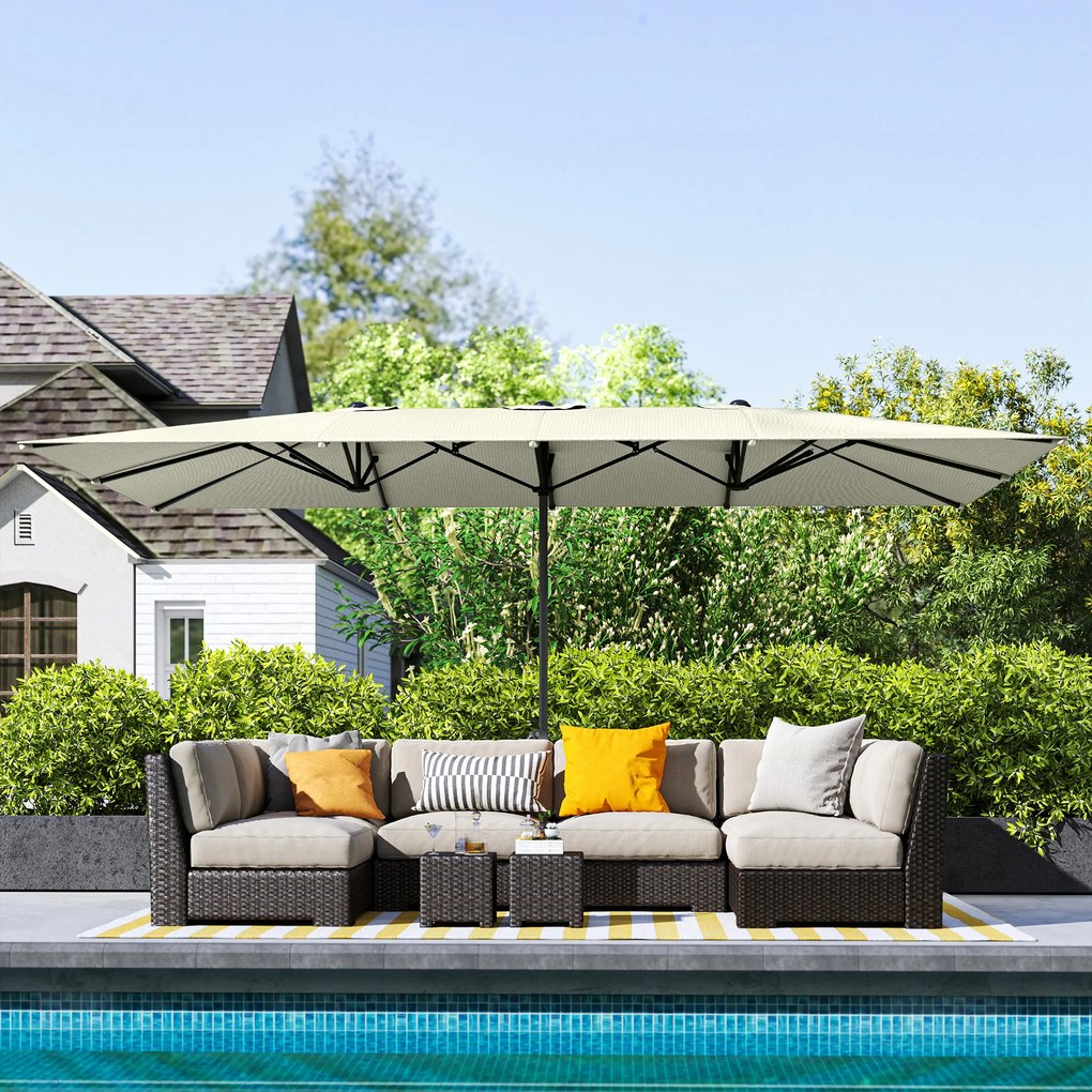 Outsunny Ομπρέλα διπλής όψης, 451 x 264 cm Ομπρέλα με σύστημα μανιβέλας, 12 μεταλλικές ακτίνες, ιστός αλουμινίου, κρεμ λευκό