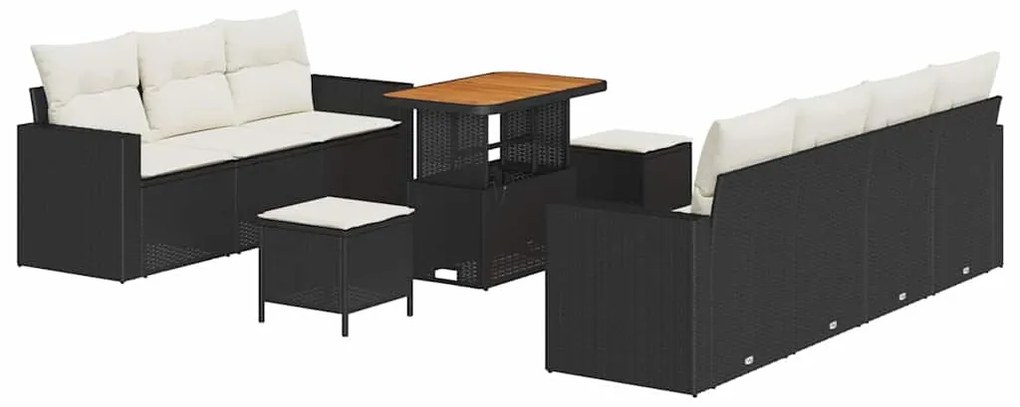 vidaXL Σετ Καναπέ Κήπου 10 pcs Μαύρο και κρεμ 90 x 55 x 71 cm
