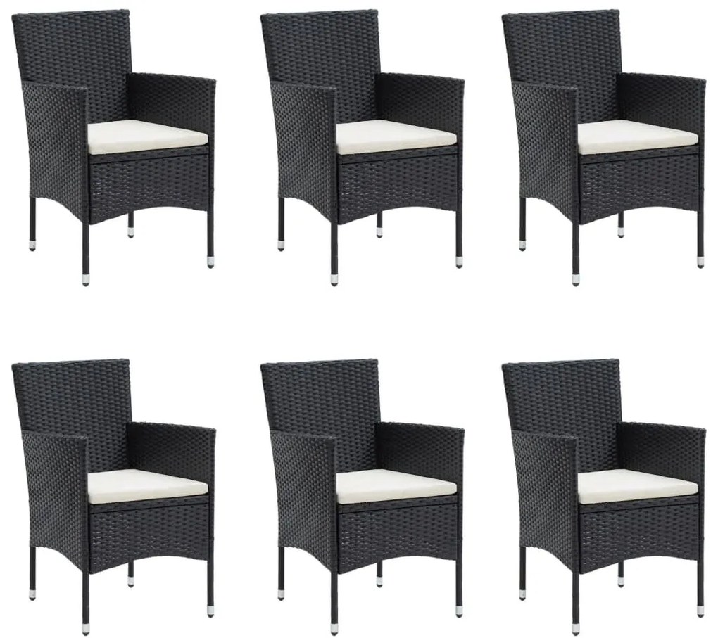 vidaXL Σετ Τραπεζαρίας Κήπου 7 Τεμαχίων Μαύρο με Μαξιλάρια