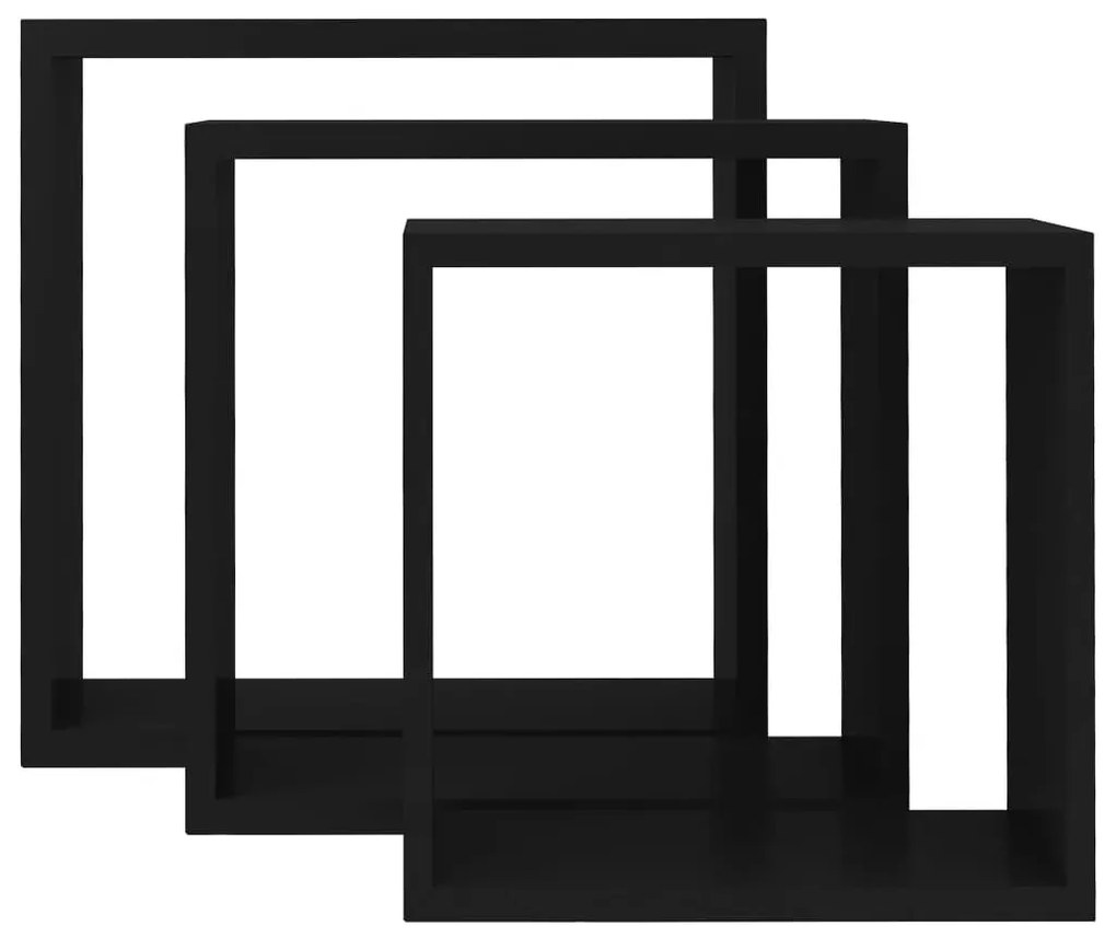 Ράφια Κύβοι Τοίχου 3 τεμ. Μαύρα από MDF - Μαύρο