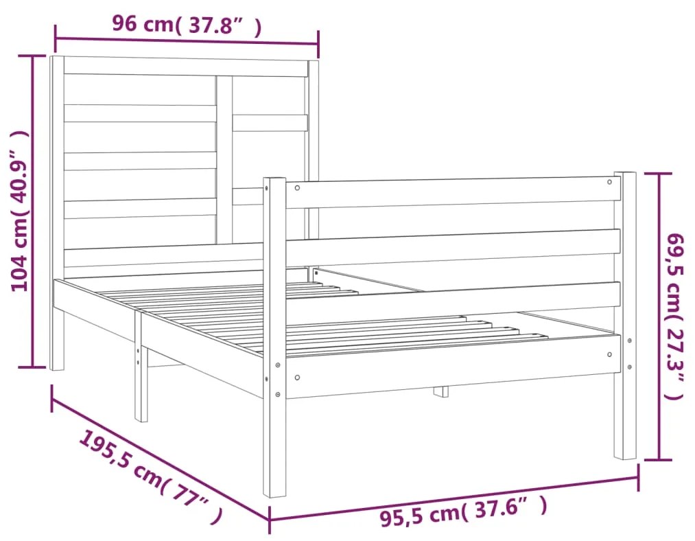 vidaXL Πλαίσιο Κρεβατιού Λευκό 90 x 190 εκ. Μασίφ Ξύλο Single