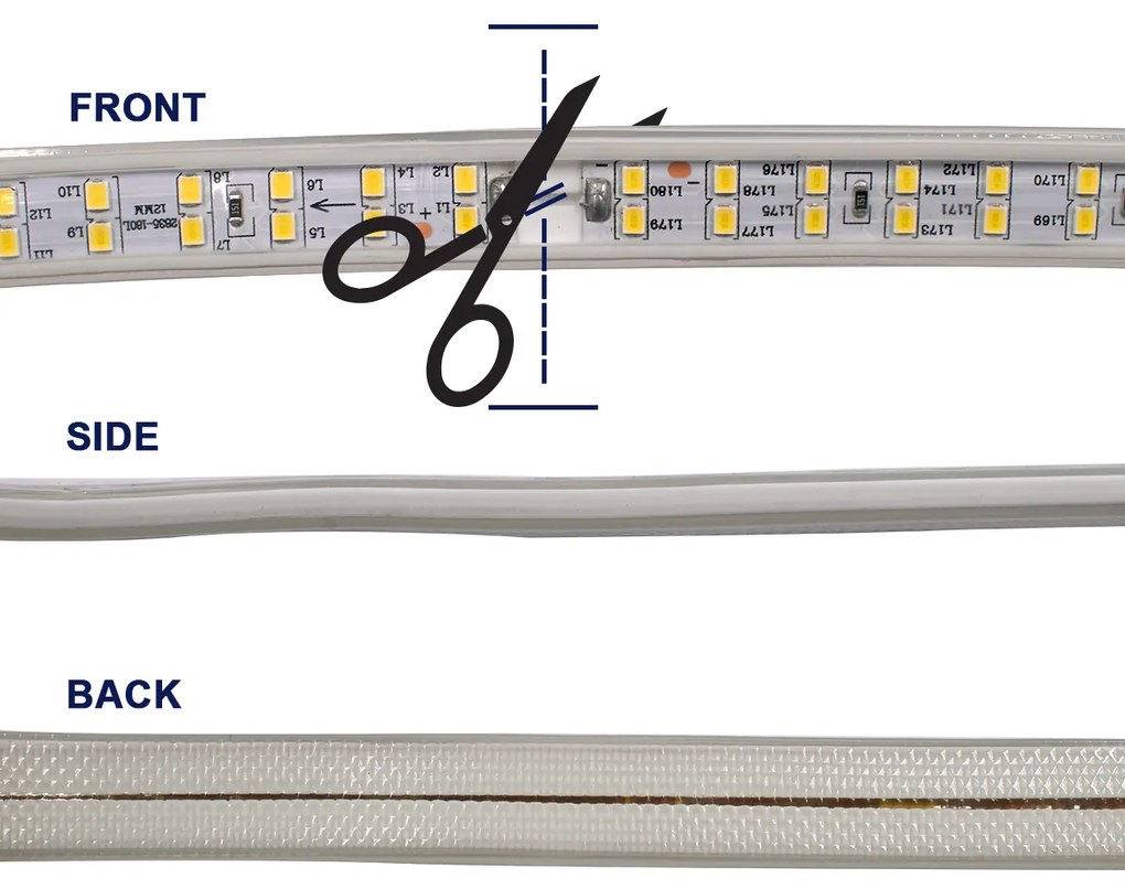 GloboStar® 70512 Wide Ταινία Διπλής Σειράς Epistar LED SMD 2835 1m 24W/m 180LED/m 3216lm/m 120° DC 230V Αδιάβροχη IP68 Θερμό Λευκό 3000K Dimmable